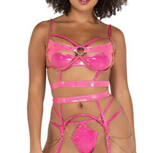 Roma Chain My Mind Wet Look Bra Set Size L